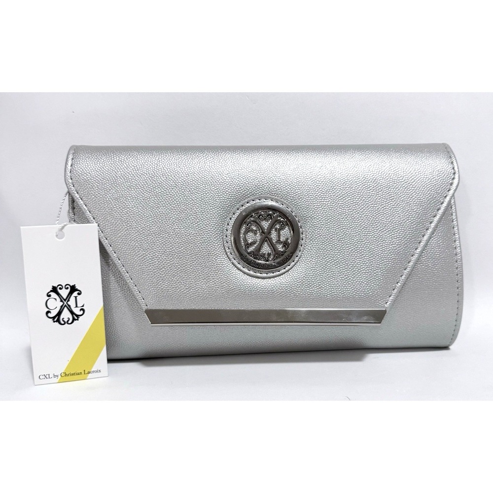 CXL By Christian Lacroix Glam Caviar Clutch Silver With Detachable Chain Bag - Picture 4 of 11